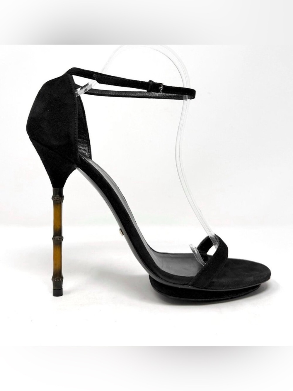 Gucci Black‎ Suede Bamboo Heel Sandals Ankle Strap Heels 39